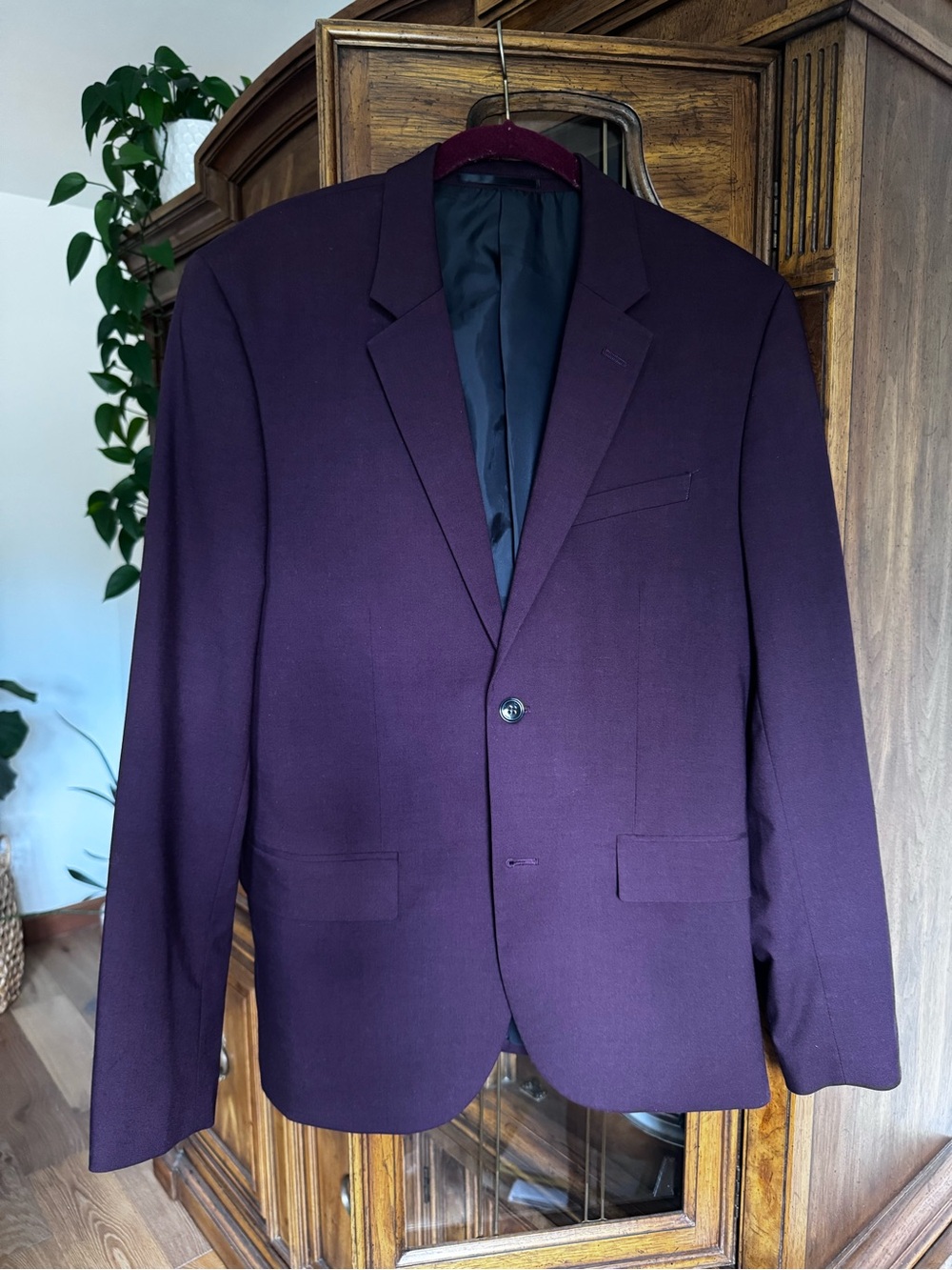 H&M Maroon Skinny Fit Single-Breasted Blazer